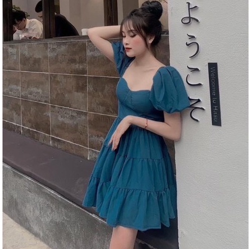 Váy nữ babydoll cổ vuông tay phồng cup ngực dáng xòe Shinosha V0026 | BigBuy360 - bigbuy360.vn