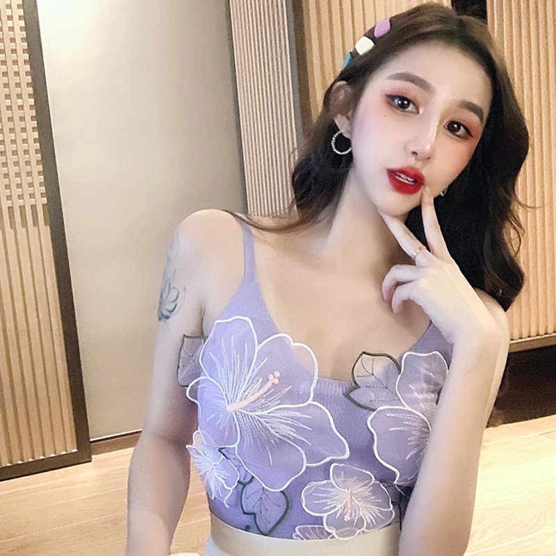 [Hana And Alice] Áo Hai Dây Dệt Kim Họa Tiết Hoa Ba Chiều Gợi Cảm