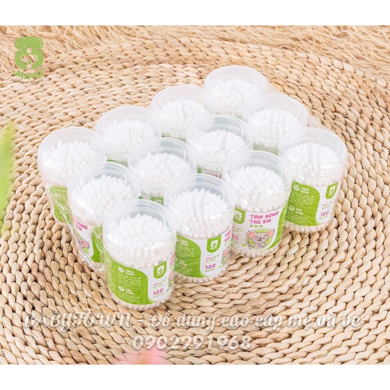 Tăm Bông Kháng Khuẩn Mipbi Cho Bé (hộp 180 que)