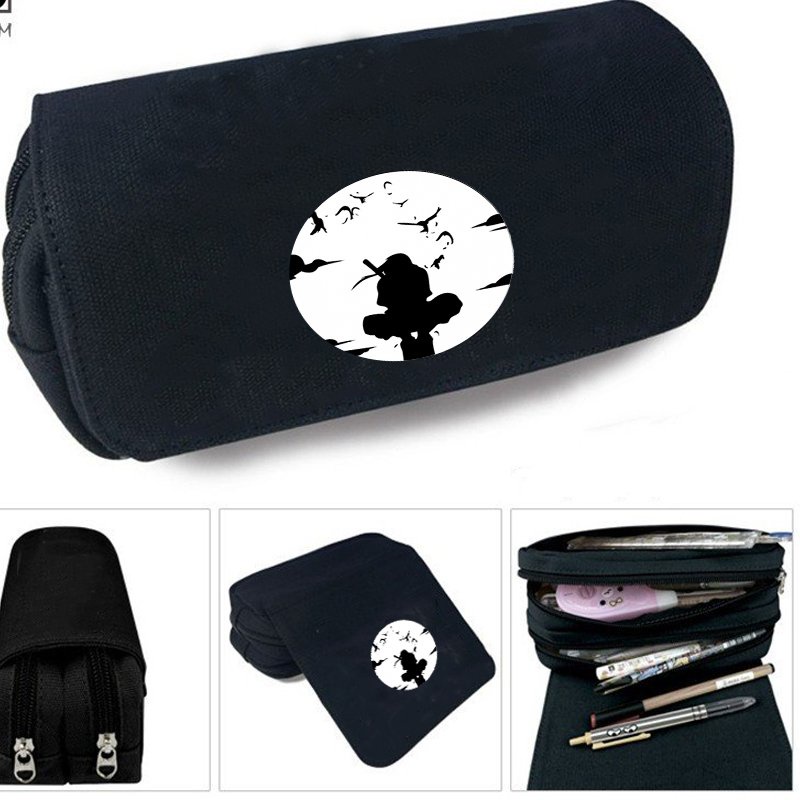 Hộp bút vải canvas khóa trắng in hình ITACHI - NARUTO anime chibi đi học tiện lợi