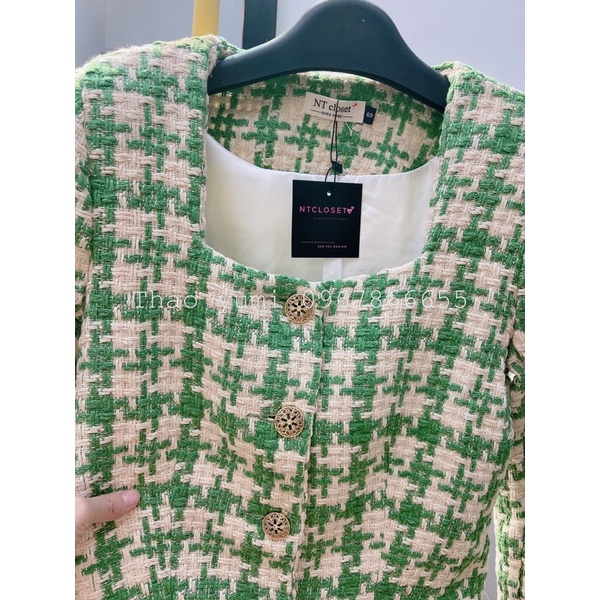 Áo khoác dạ tweed kẻ xanh cổ vuông chuẩn NT closet (sẵn) | BigBuy360 - bigbuy360.vn