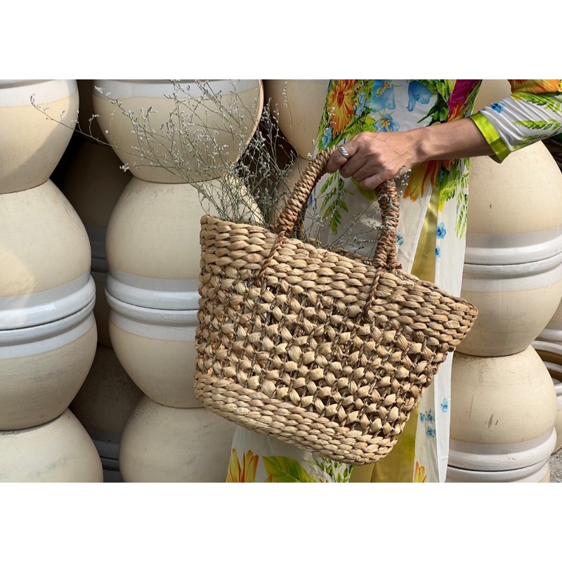 Túi Cói Bầu Chong Chóng Quai Đai - Vintage - Đơn Giản - Cực Xinh