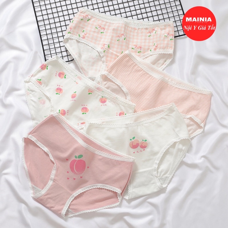 [Có Bigsize] Quần Lót Nữ Cotton Quả Đào  Sét 5 Quần Lót Nữ Dễ Thương Xinh Màu Hồng Xinh Xắn Mainia Shop