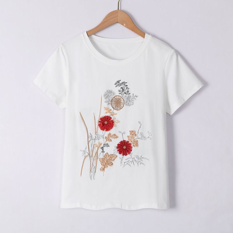 Áo thun tay ngắn dáng rộng màu sắc đơn giản dành cho phụ nữ trung niên