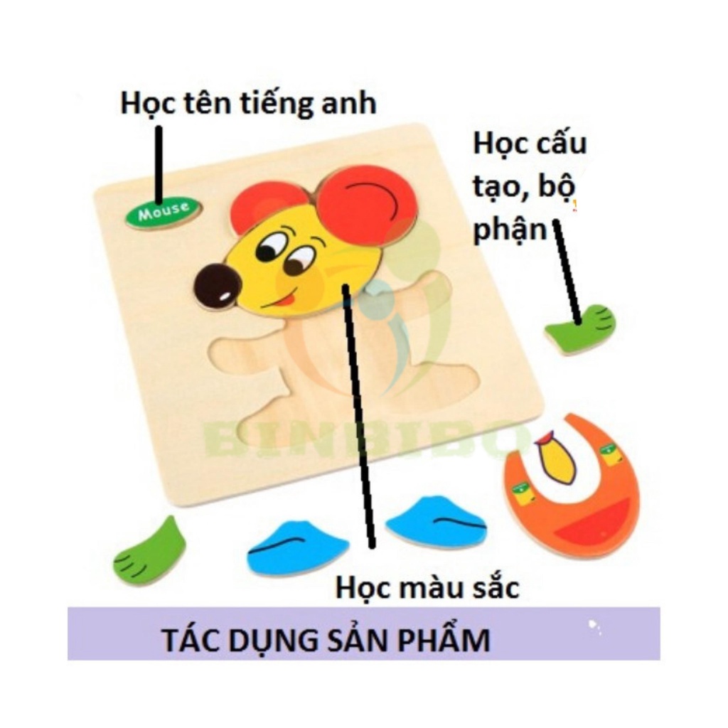 Tranh ghép hình gỗ 3D cho bé hình con vật đáng yêu