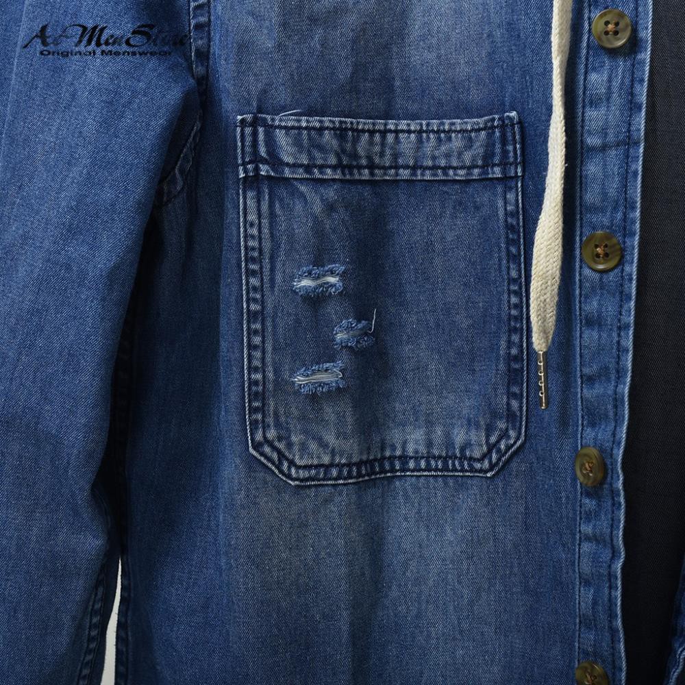 Áo sơ mi nam rách chất denim wash tay cân thận có mũ hàng độc quyền routine