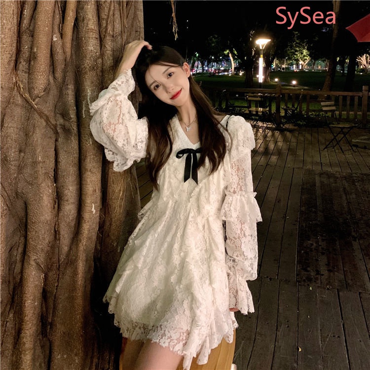 Đầm Cổ Chữ V Phối Ren Quyến Rũ Thời Trang Mùa Hè Theo Phong Cách Pháp Cho Nữ