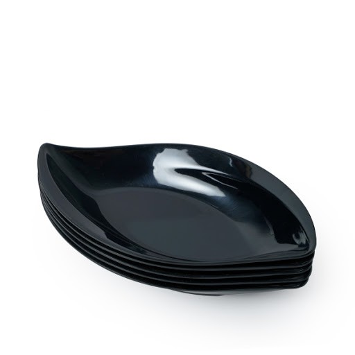 Dĩa lá xéo 17.8cm nâu kem, đen dài đĩa phíp đựng ốc, gia vị nhà hàng, gia đình melamine phíp - Leaf shaped dish F-DL01