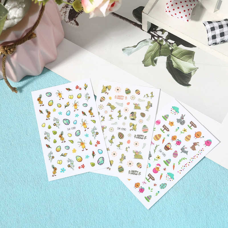 Nhãn Dán Móng Tay Tự Dính Họa Tiết Thỏ Trứng Hoạt Hình Dễ Thương DIY