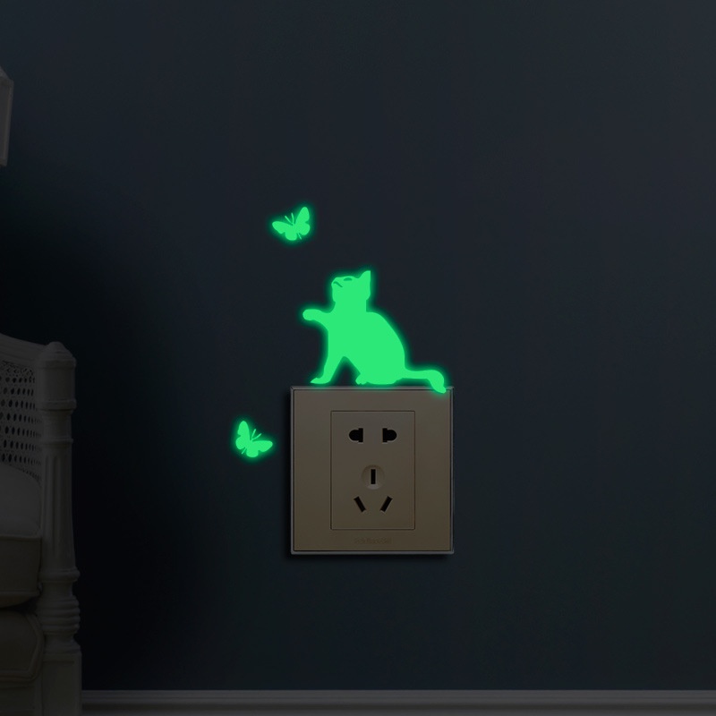 Miếng Dán Công Tắc Hoạt Hình Dạ Quang Miếng Dán Mèo Phát Sáng Trong Bóng Tối Miếng Dán Ngôi Sao Mặt Trăng Cổ Tích Huỳnh Quang Trang Trí Phòng Trẻ Em Royal1.vn