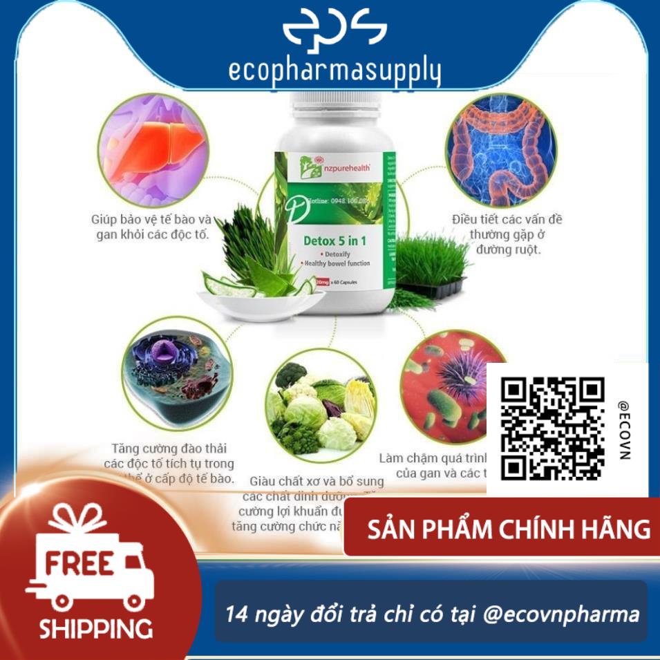 Thanh Lọc Cơ Thể (Đường ruột, gan…) Detox 5in1 NZPureHealth 60 viên