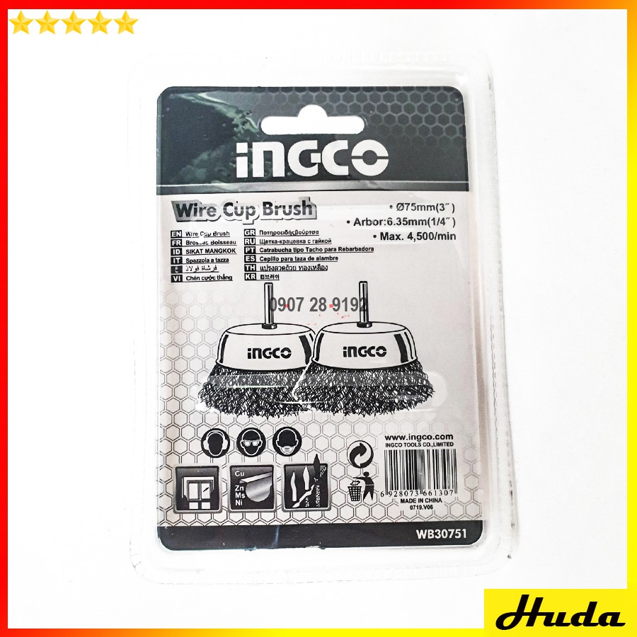 Ingco Bánh cước có cán 75mm Wire Cup Brush WB30751 JKL