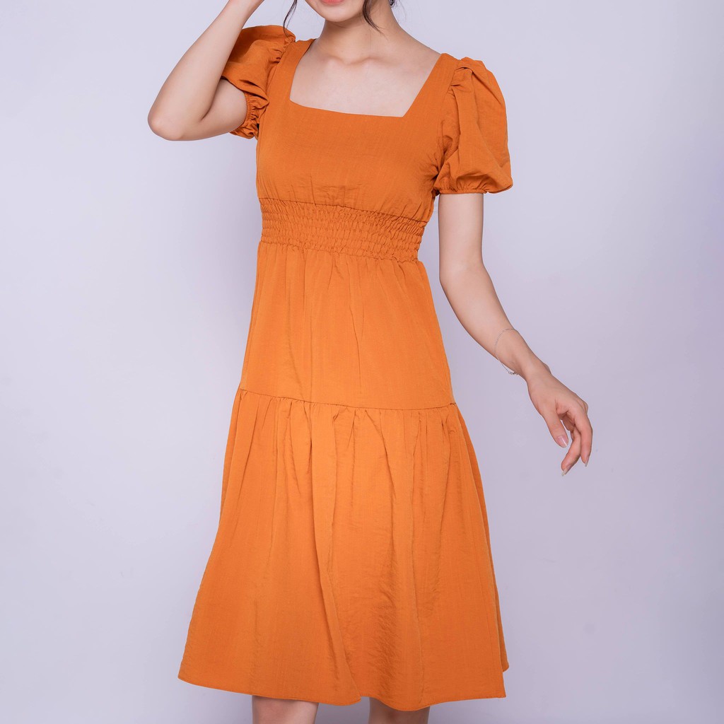 Đầm nữ cổ vuông nhúm eo , tay bồng , dáng xèo TKFASHION DK953