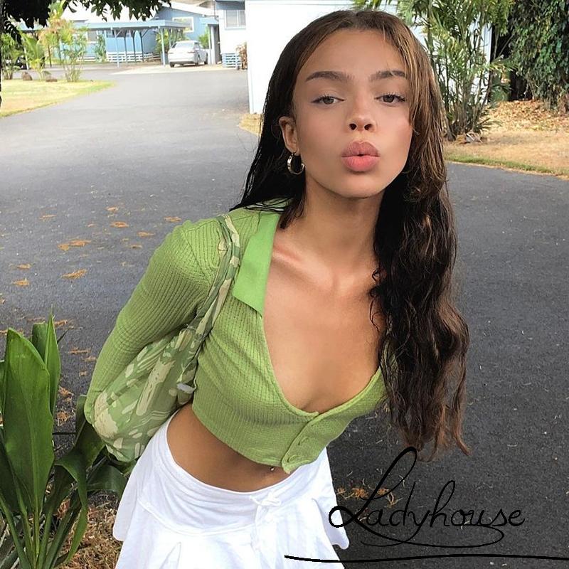 Áo croptop tay dài màu sắc đơn giản phong cách quyến rũ cho nữ