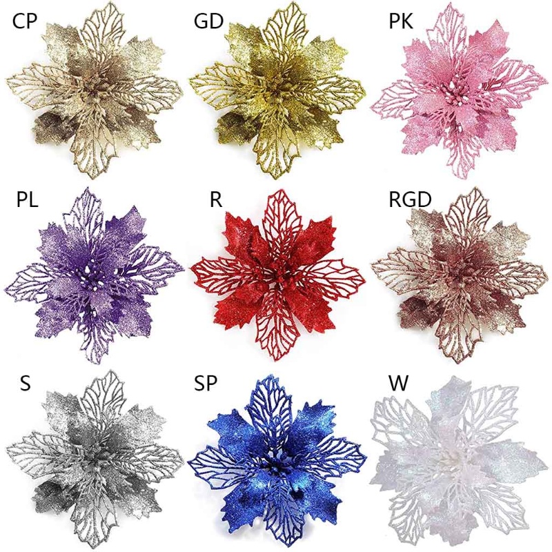 Hoa trạng nguyên giả làm từ nhựa lấp lánh trang trí giáng sinh 16 cm