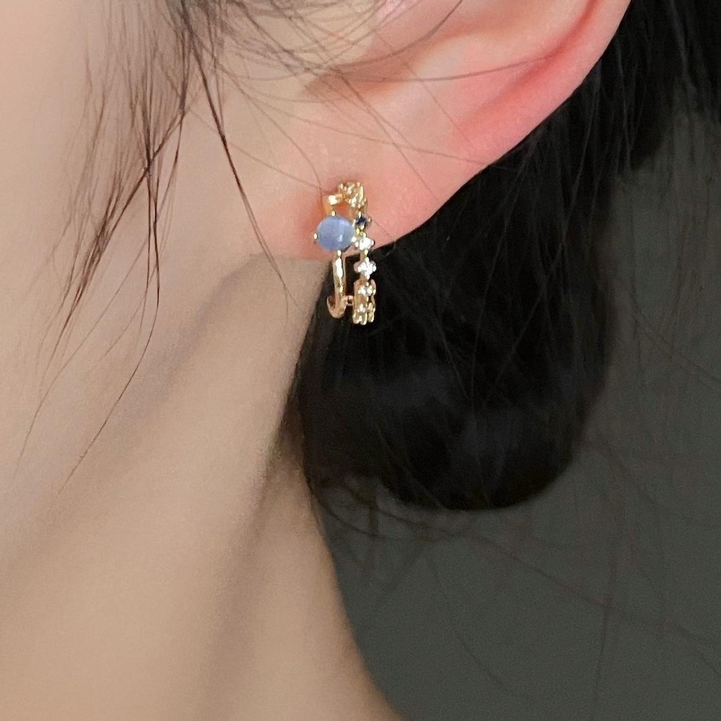 {Island Khuyên Tai Dạng Kẹp Hình Mắt Mèo Màu Xanh Dương Sương Mù Xanh Dương Tinh Tế Hàng Ngày Cho Nữ 2022 {Island