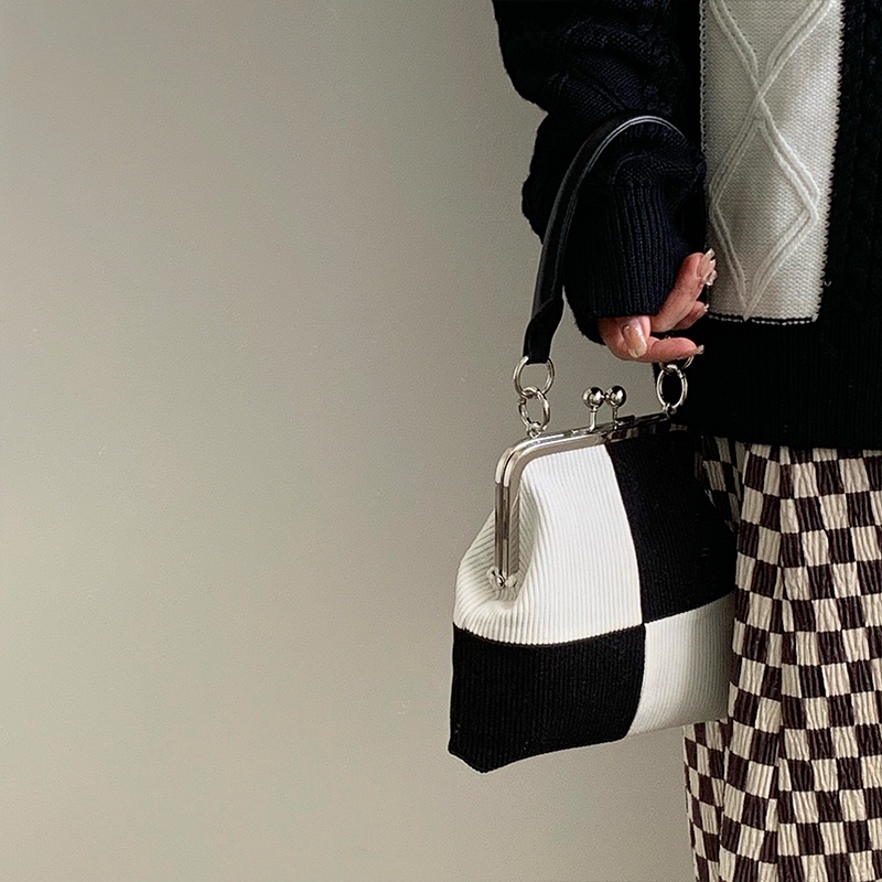 Túi đeo chéo vai IELGY bằng vải nhung kẻ phối màu kẻ sọc retro thời trang