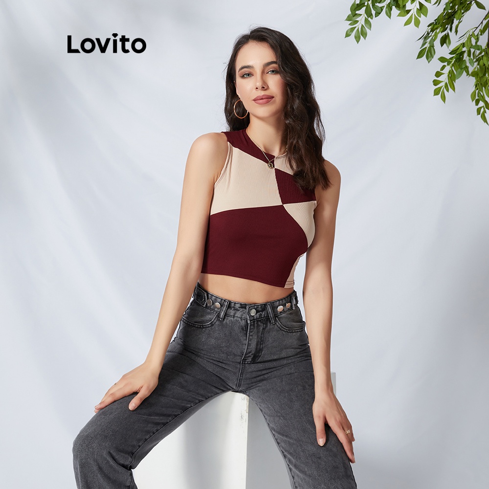  Lovito Áo crop top không tay màu sắc đơn giản L09125 | BigBuy360 - bigbuy360.vn