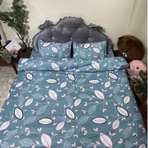 Bộ vỏ chăn ga gối cotton poly mẫu lá tre mới