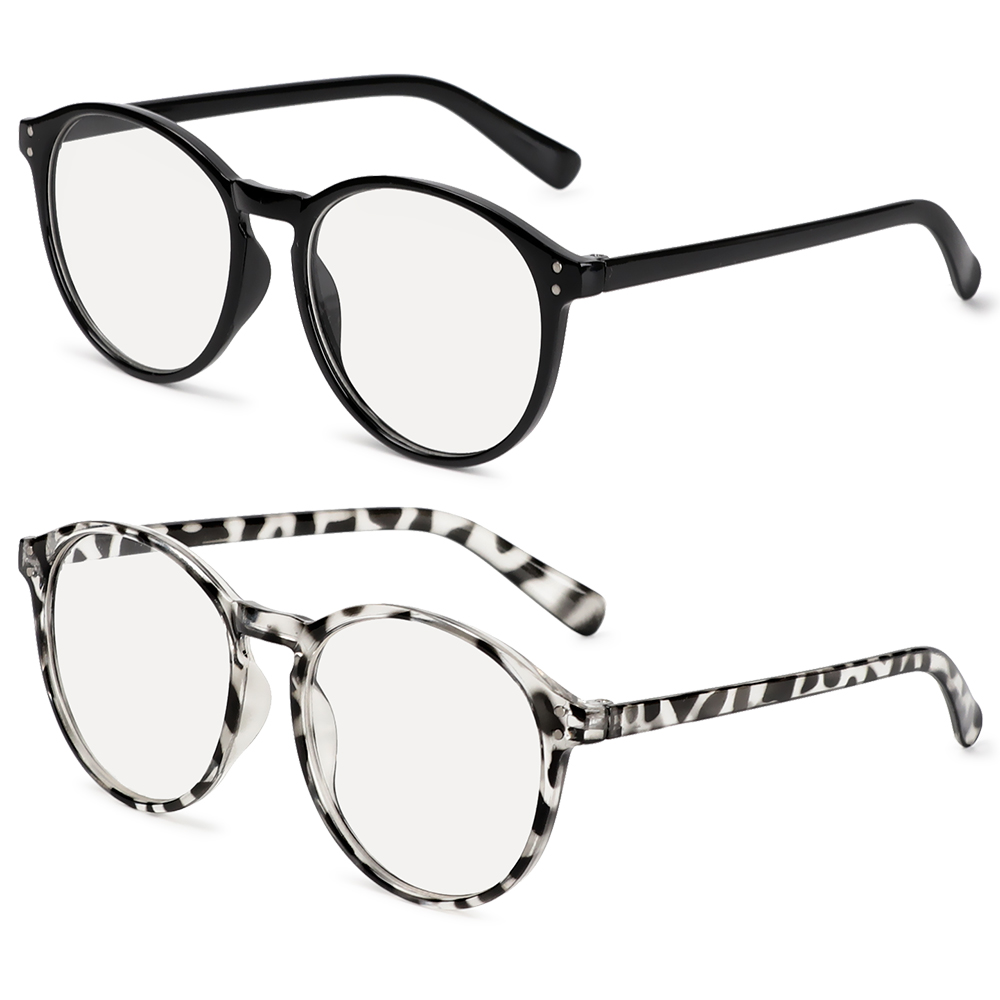 Kính Mắt Gọng Tròn Màu Đen Chống Tia UV -1.0~-4.0 Họa Tiết Da Báo
