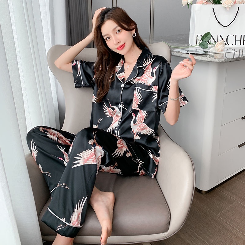 Bộ Đồ Ngủ Bằng Lụa Satin Tay Ngắn Plus Size 3XL-8XL Dành Cho Nữ