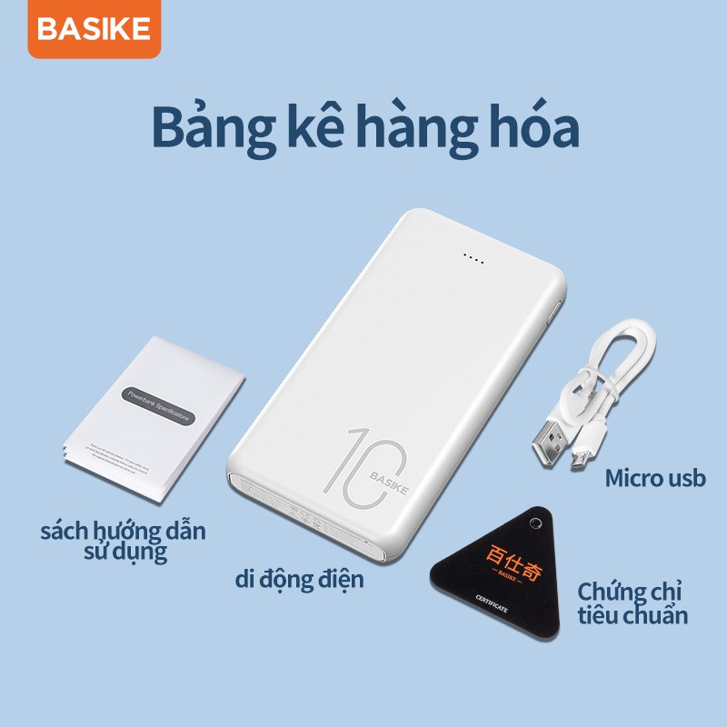 Sạc dự phòng BASIKE PT62 10000mAh có hai đầu ra USB thích hợp cho iPhone và Android