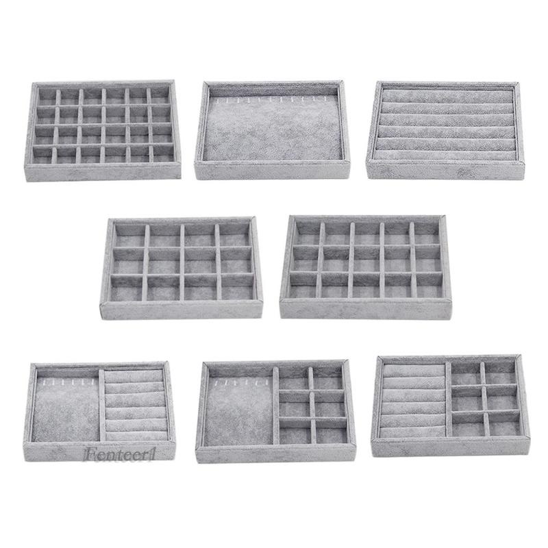 [Fenteer1] Khay Trưng Bày Trang Sức Bằng Nhung Chia Ngăn