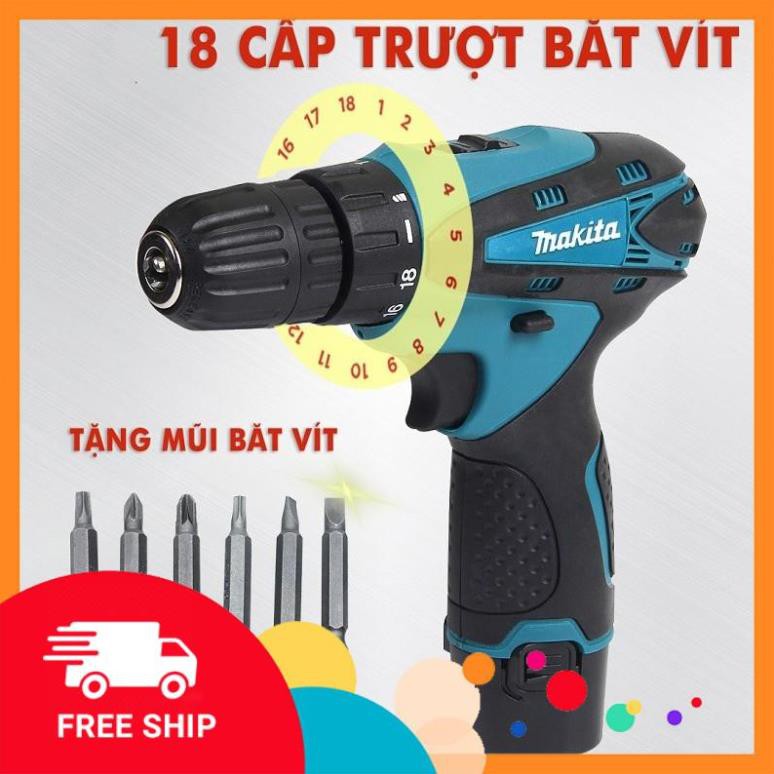 [Chính Hãng] Máy khoan pin makita 12V – KHOAN – BẮT VÍT – VẶN ỐC tặng kèm hộp 24 chi tiết -Xịn