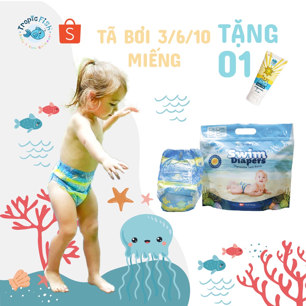 Bỉm, tã quần bơi siêu nhẹ, thoát nước Tropic Fish nhiều size