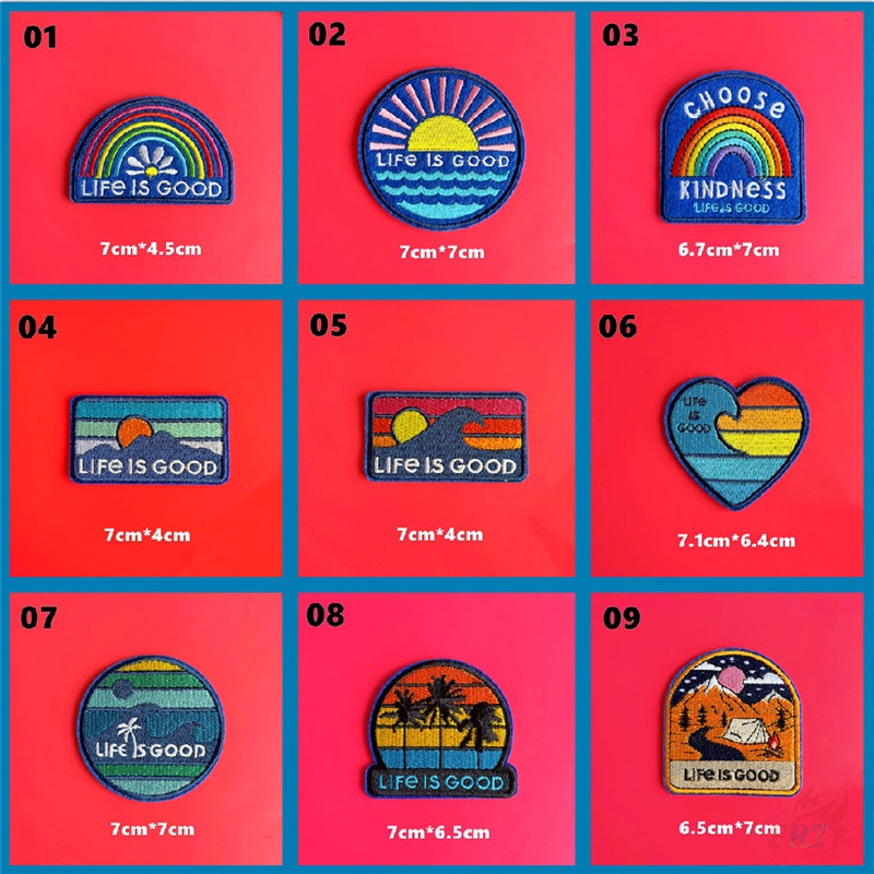 ♥ Sticker Ủi Thêu Chữ Life Is Good - Enjoy The Scene ♥ 1 Huy Hiệu Ủi Thêu Hình Hoàng Hôn 9 Kiểu