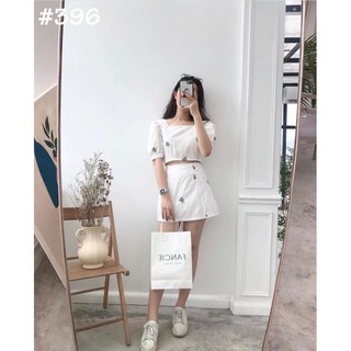 Set áo croptop và chân váy chữ A thêu xương rồng THE GEM