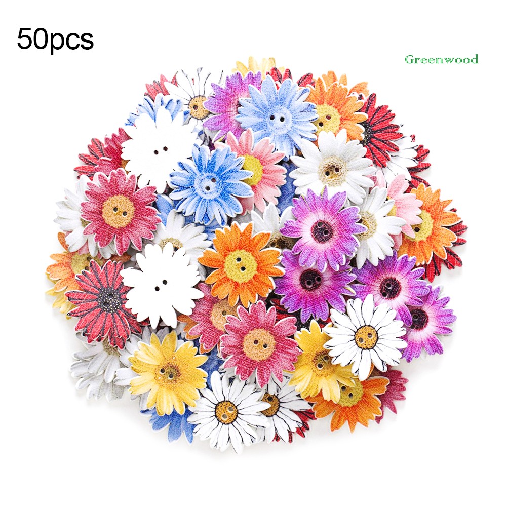 Set 50/100 cúc gỗ hình hoa cúc nhiều màu sắc dùng trang trí