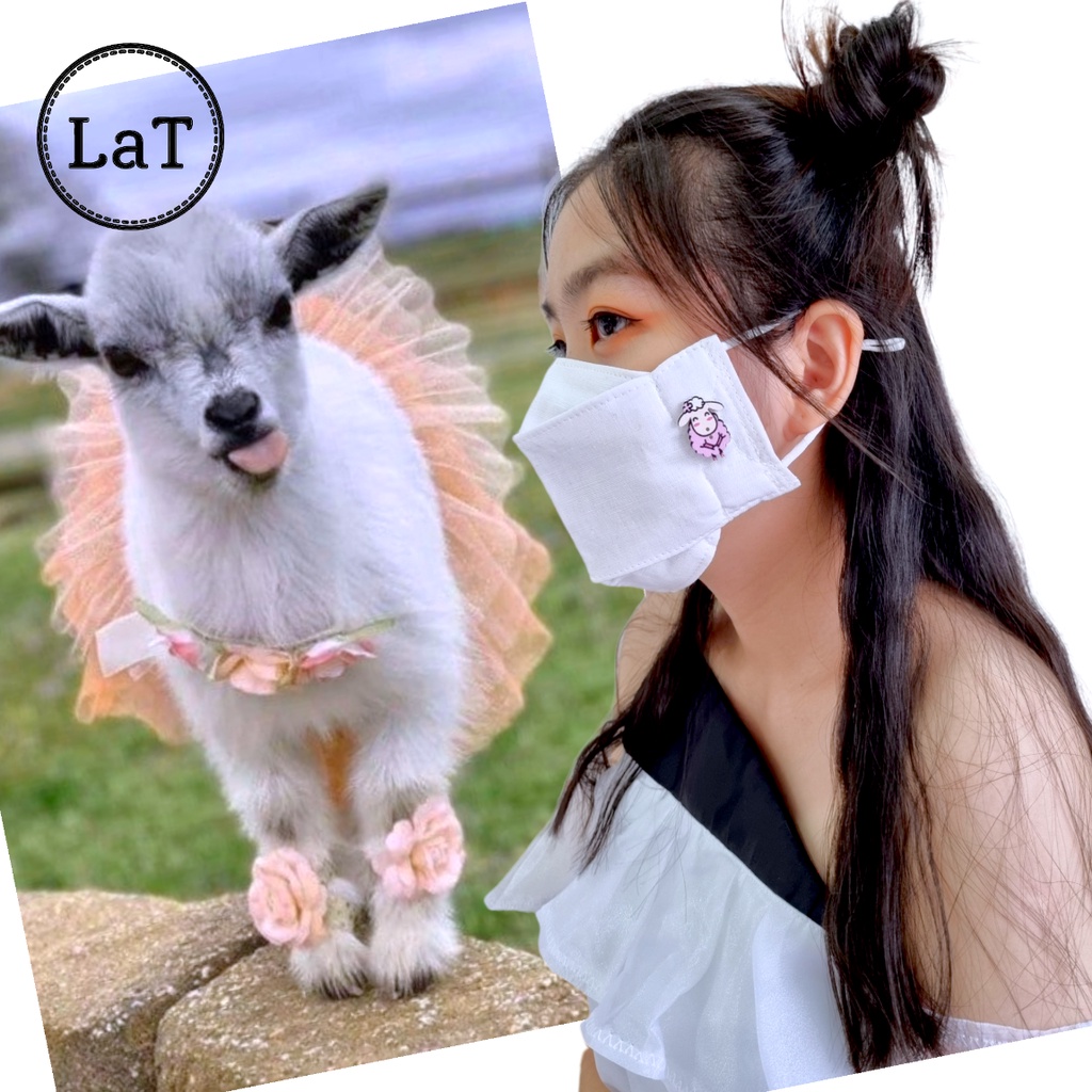 Khẩu trang vải Linen 3D đính sticker con cừu - LaT - 3 Lớp Chống bụi Kháng khuẩn - Phối Đồ Xinh Xắn
