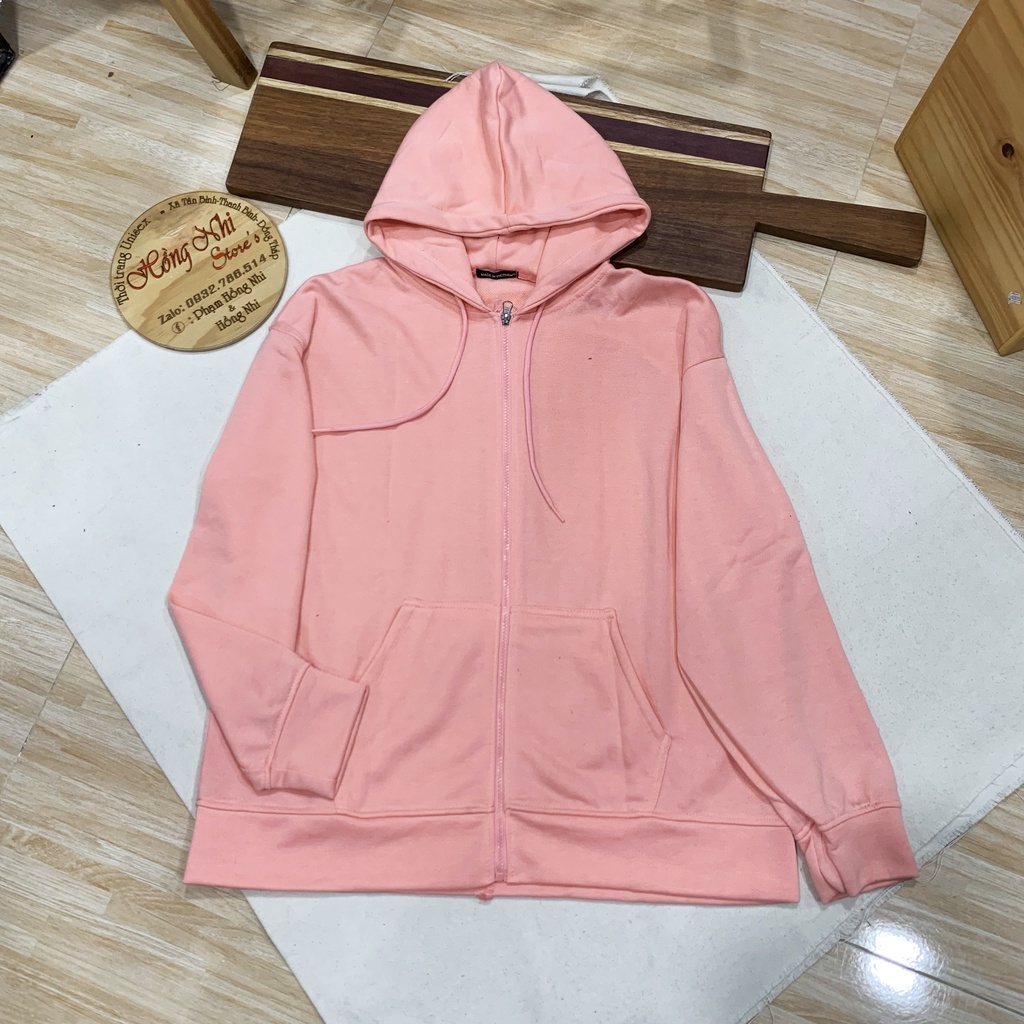 Áo Khoác Hoodie Zip Trơn Oversize Ulzzang Unisex Hoodie Dây Kéo Màu Hồng Dáng Rộng - MM