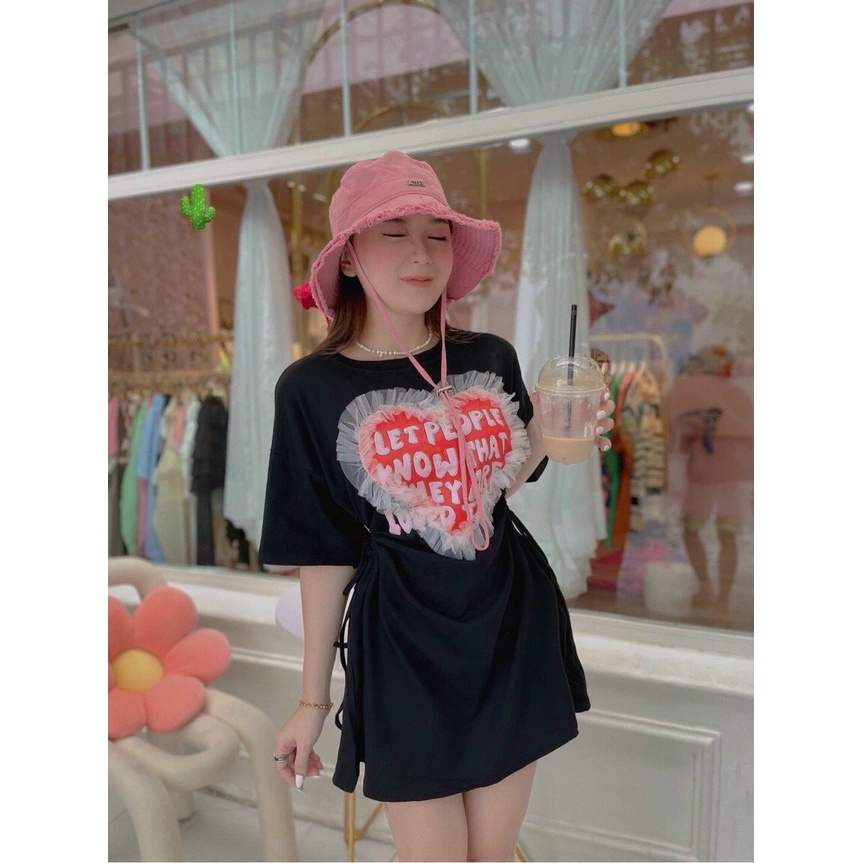 đầm tay ngắn dáng suông tim bèo ngực xinh tươi