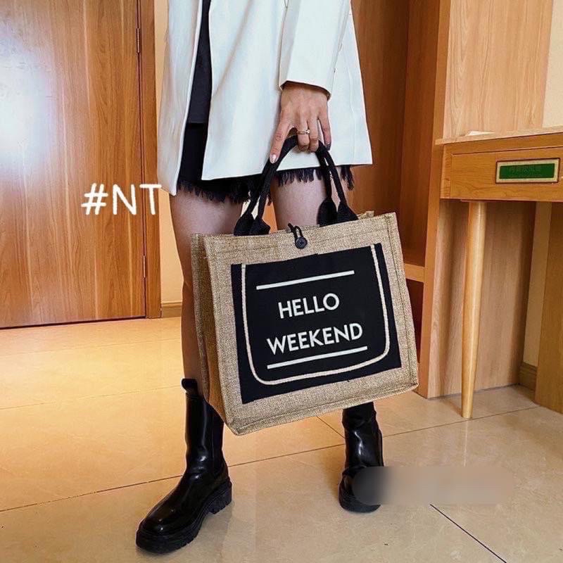 Túi Cói Đi Du Lịch Hello Weekend Sang Chảnh