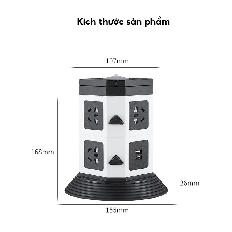 Ổ cắm điện đa năng Misslife có sạc nhanh cổng USB, 7-11 lỗ cắm tải 2000W an toàn chống giật, chịu nhiệt
