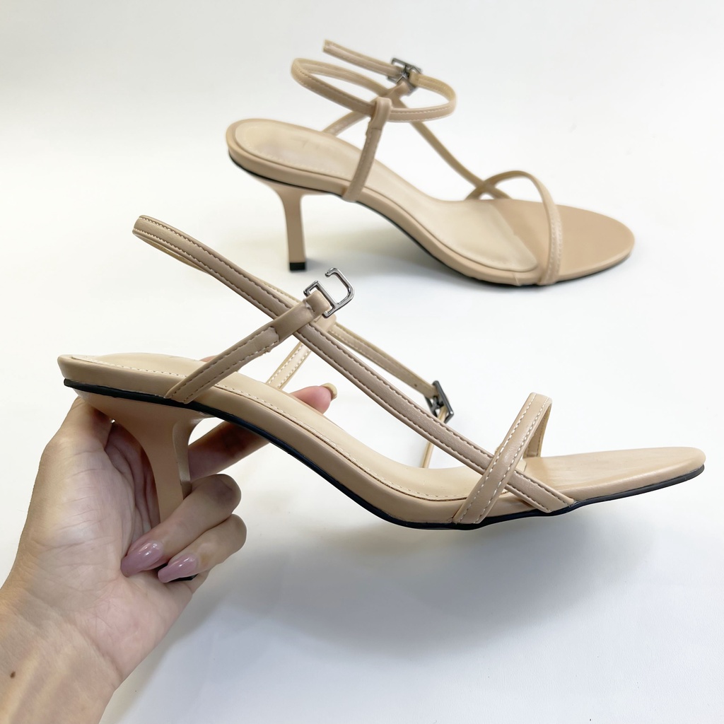 Giày Cao Gót Sandal Đi Học Mặc Áo Dài Váy Nữ Cao 7cm Thời Trang Hishoo Quai Mảnh Cao Cấp  VNXK Ulzzang S009