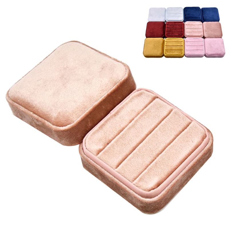 QQ Hộp Đựng Nhẫn Hình Vuông Chất Liệu Nhung Có Nắp Tháo Rời Được Tiện Dụng