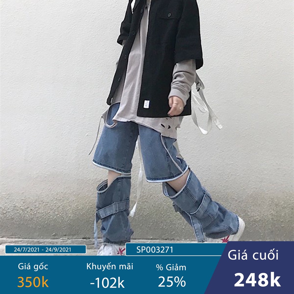 < SALE UP TO 50% > QUẦN JEANS ỐNG RỘNG PHỐI ZIP