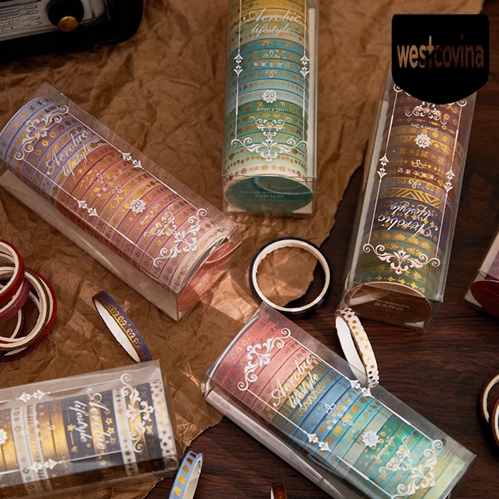 Phương Tây✎Set 20 Cuộn Băng Dính Washi Trong Suốt In Họa Tiết Cổ Điển Dùng Làm Đồ Thủ Công DIY