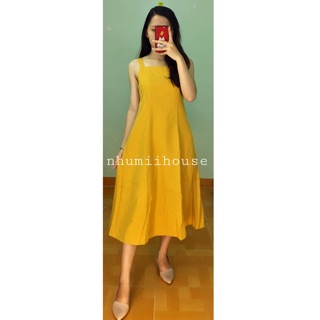 Đầm suông maxi hở lưng thắt nơ