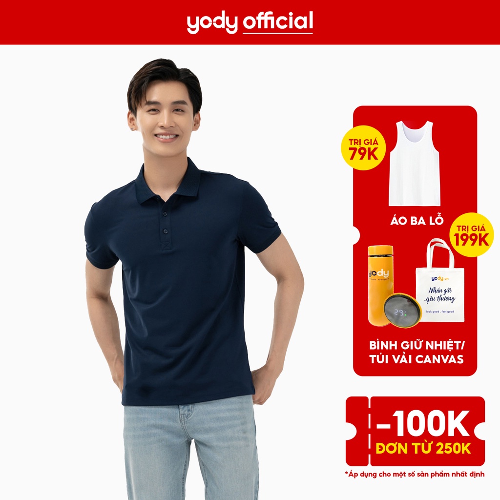 Áo polo nam YODY chất liệu coolmax phối bo thoáng mát - APM5179