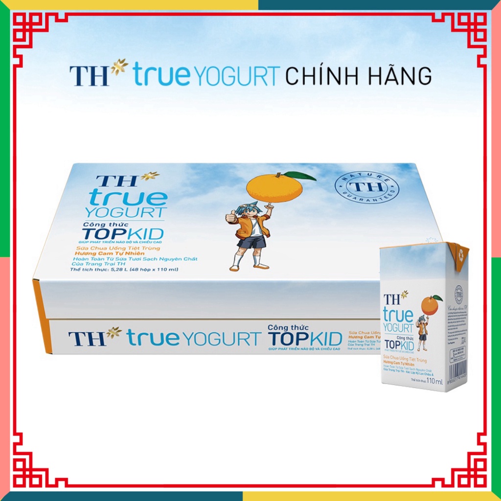 Thùng 48 hộp hộp sữa chua uống khử trùng TOPKID hương cam đương nhiên TH True Yogurt 110ml (110ml x 48) ( Đại lý Ngọc To