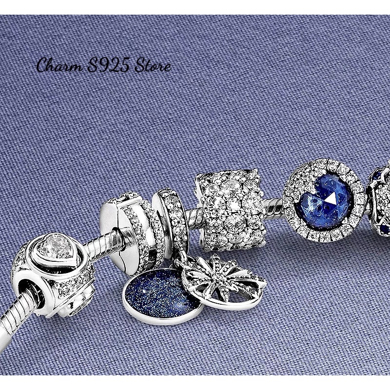 charm pan hình trụ đính đá trắng bạc s925 cao cấp