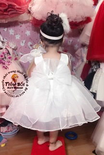 Đầm voan trắng nơ vai