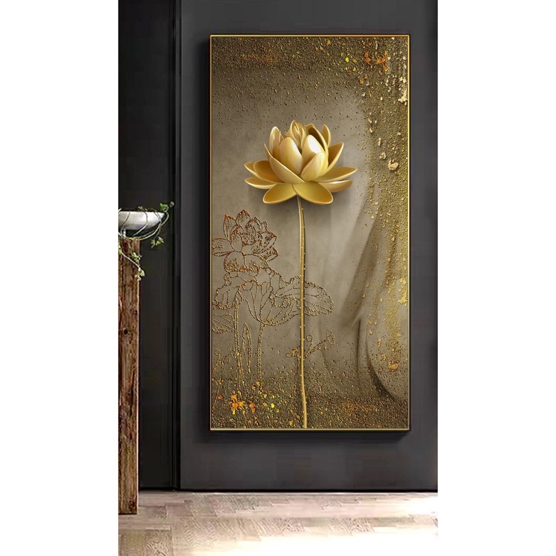 CAO CẤP Khổ Lớn - Tranh treo tường Hoa Sen Canvas Tráng Gương Trang trí phòng khách, Spa, Studio, khách sạn nhà hàng