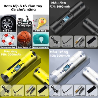 Bơm không khí bơm hơi ô tô mini cầm tay không dây thông minh dung lượng pin 3000mAh