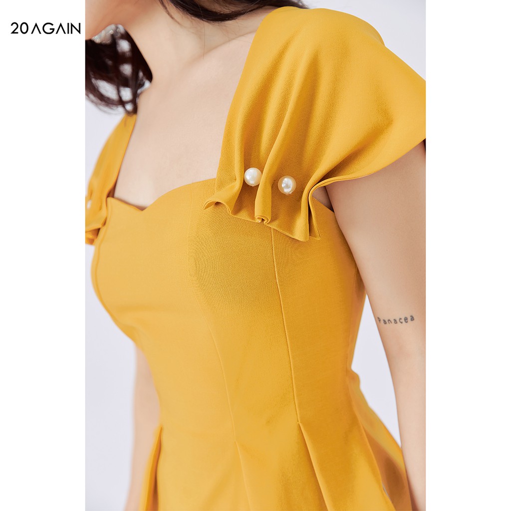 Áo peplum 20AGAIN, sơ mi thiết kế công sở thanh lịch tay nhún đính cúcASA0852