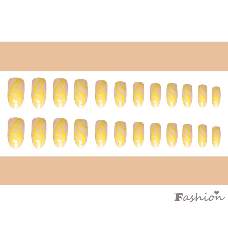 Bộ 24 Miếng Dán Móng Tay Đầu Tròn Màu Vàng Có Thể Tháo Rời